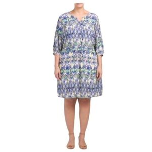 NYDJ Alexa Womens Blue Elbow Sleeve Fit Flare Dress Shapewear Plus Sz 2X New